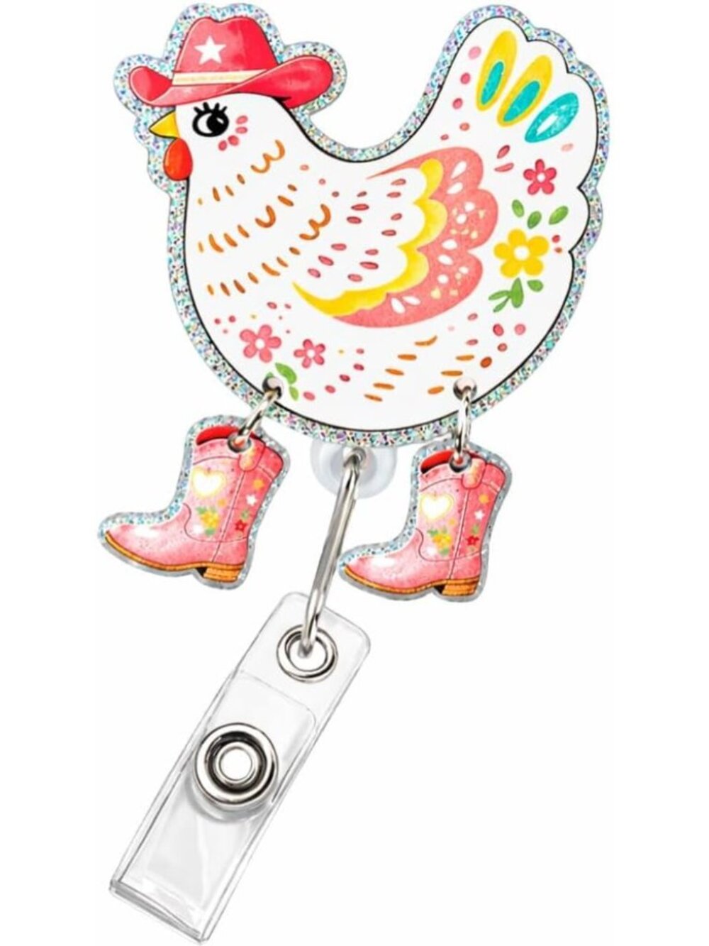 Chicken Cowgirl Badge Reel Lanyard Country Western Funny Nurse Medical Retractab